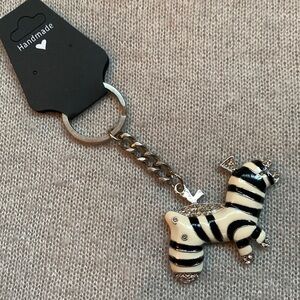 Handmade - Enameled tone - black and white -  Keychain Zebra with Rhinestone